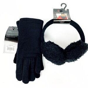 Cuddl Duds Black Glove & Ear Muff Set • Touchscreen Gloves • Winter Warm Bundle